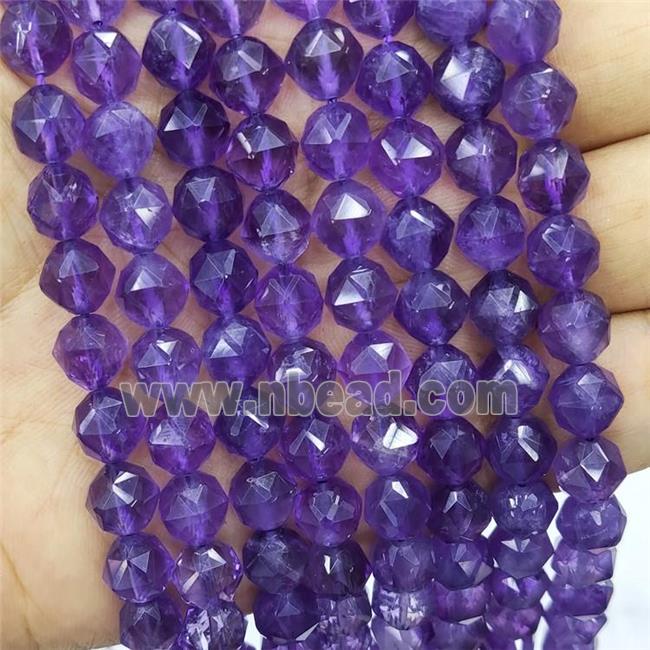 Natural Amethyst Beads Purple Round Diamond Cut