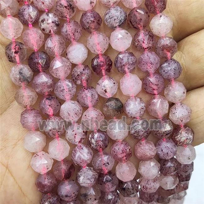Natural Strawberry Quartz Beads Pink Round Diamond Cut
