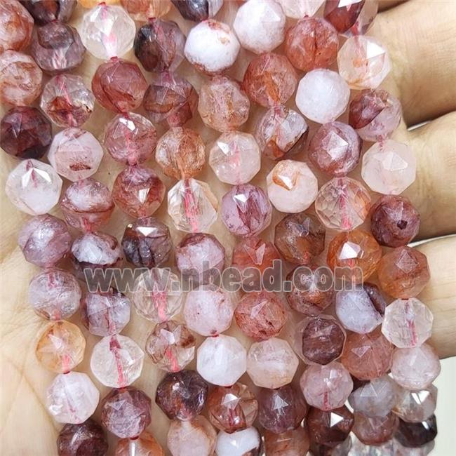 Natural Hematoid Quartz Beads Red Ferruginous Round Diamond Cut