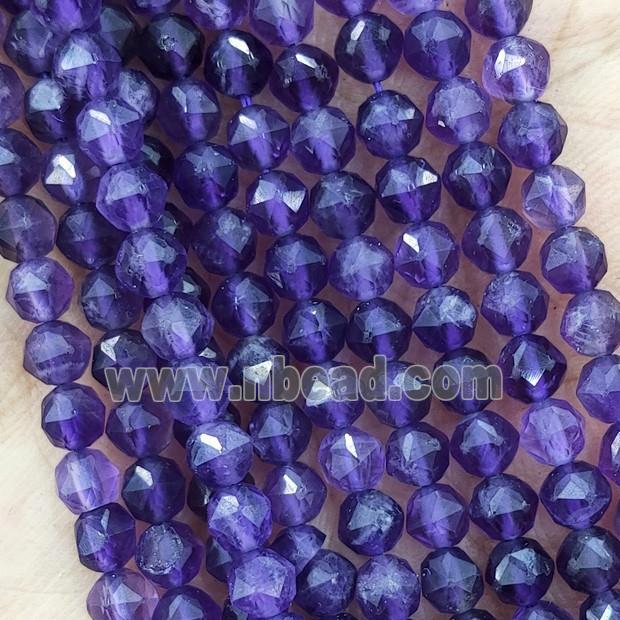 Natural Amethyst Beads Purple Diamond Cut Round Tiny