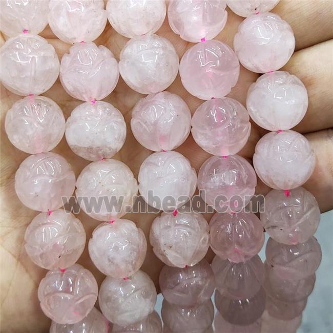 Pink Rose Quartz Beads Carved Round Flower