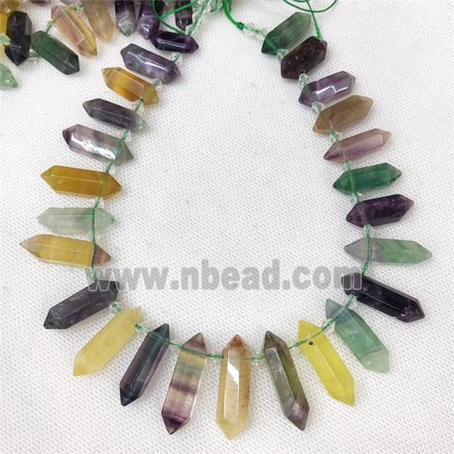 Natural Fluorite Bullet Beads Multicolor Topdrilled Graduated