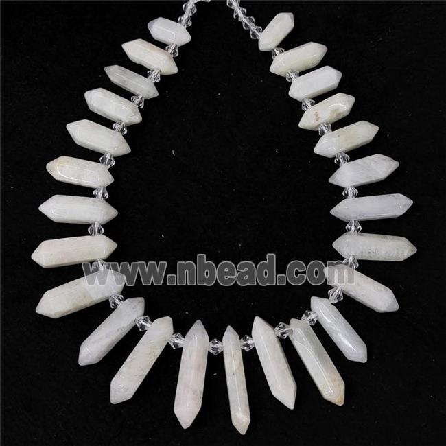 White Moonstone Bullet Beads Topdrilled Graduated