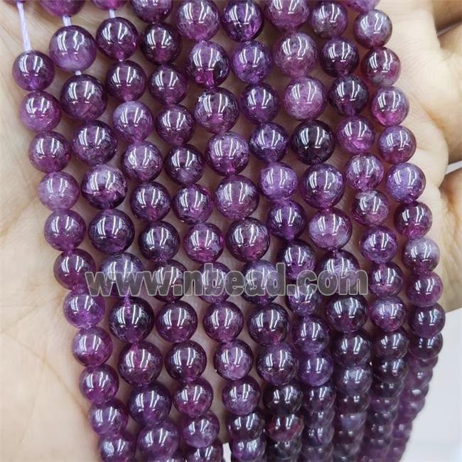 Natural Garnet Beads Purple Smooth Round B-Grade