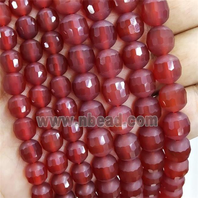Red Carnelian Agate Beads Round Faceted Matte