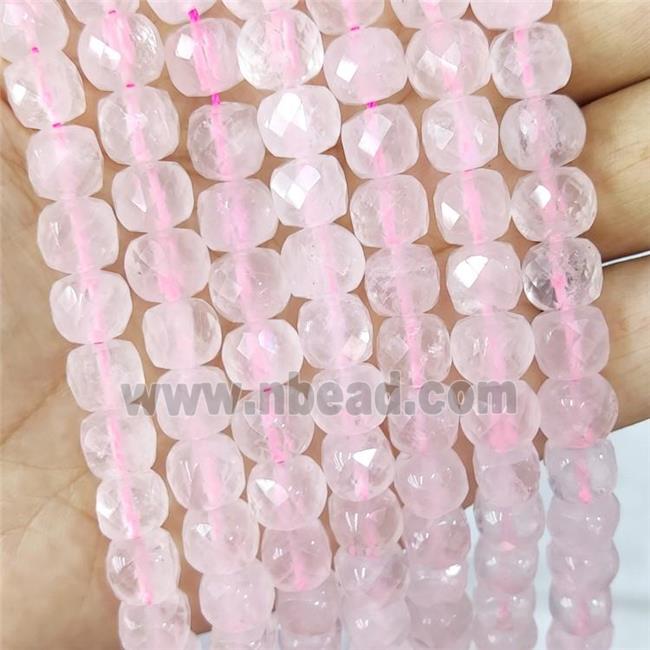Natural Rose Quartz Beads Faceted Cube Pink