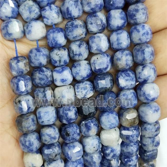 Natural Blue Dalmatian Jasper Beads Faceted Cube
