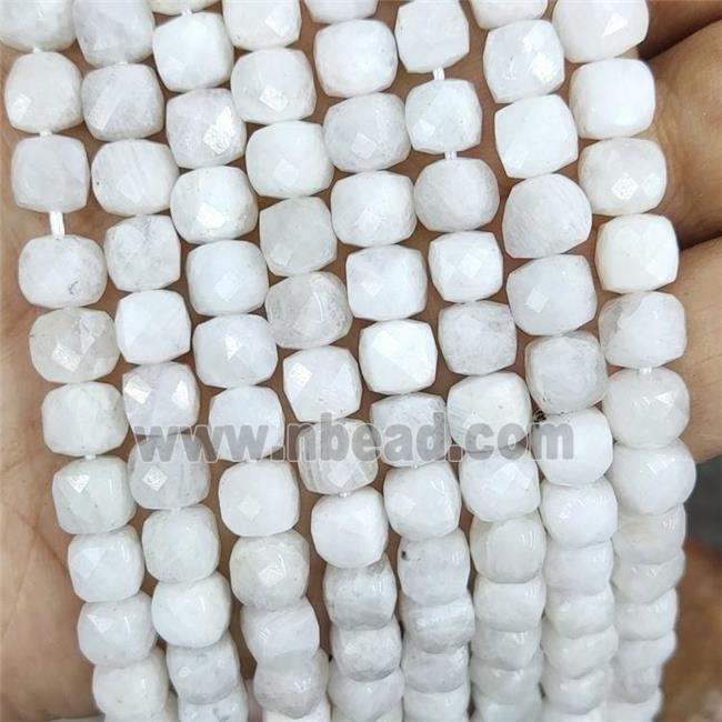 Natural White Moonstone Beads Faceted Cube