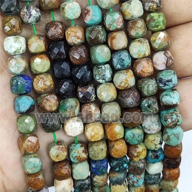 Natural Chrysocolla Beads Faceted Cube Multicolor