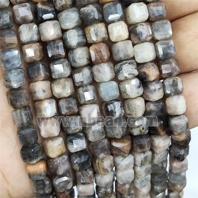 Natural Black Sunstone Beads Faceted Cube