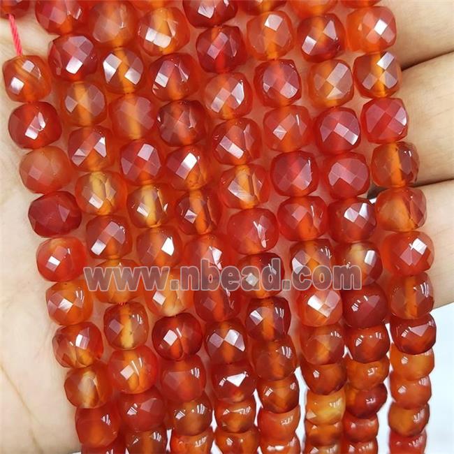 Natural Red Carnelian Agate Beads Faceted Cube