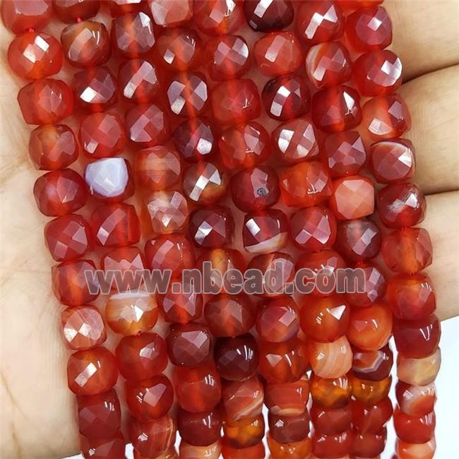 Natural Stripe Agate Beads Red Faceted Cube