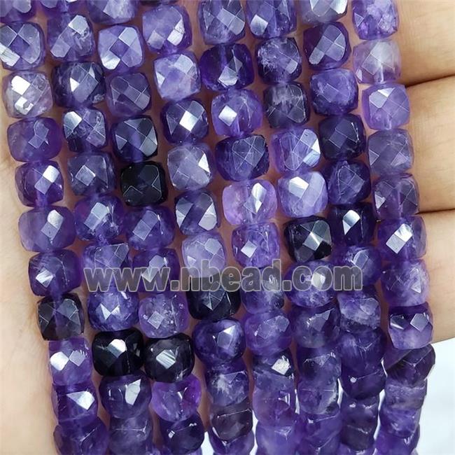 Natural Amethyst Beads Purple Faceted Cube