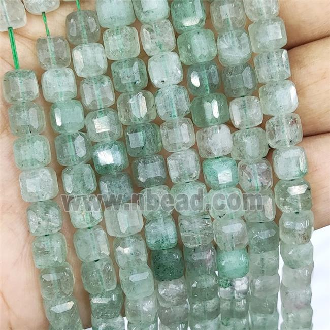 Natural Strawberry Quartz Beads Green Faceted Cube