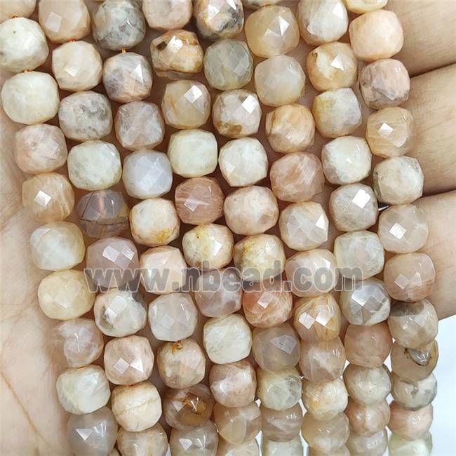 Natural Sunstone Beads Peach Faceted Cube B-Grade