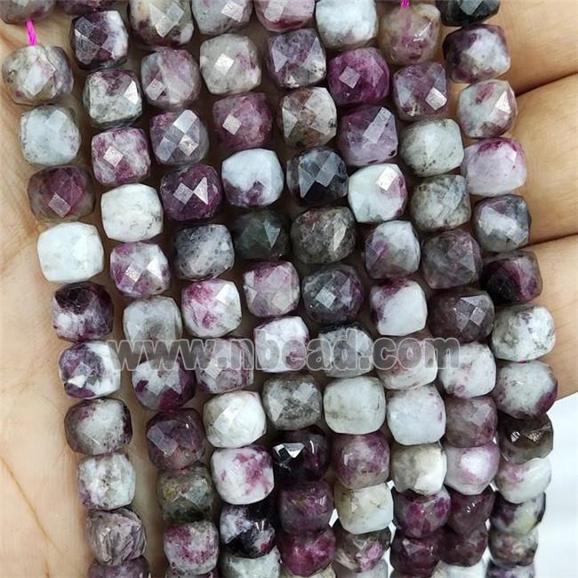 Natural Plum Blossom Tourmaline Beads Faceted Cube