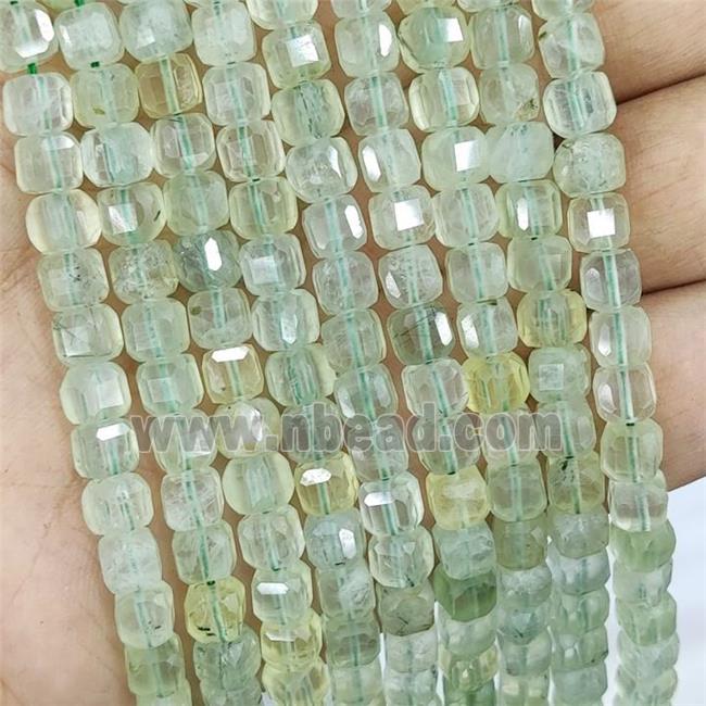 Natural Prehnite Beads Faceted Cube Green