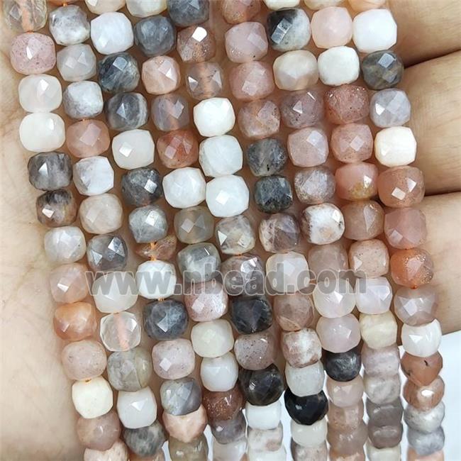 Natural Moonstone Beads Multicolor Faceted Cube