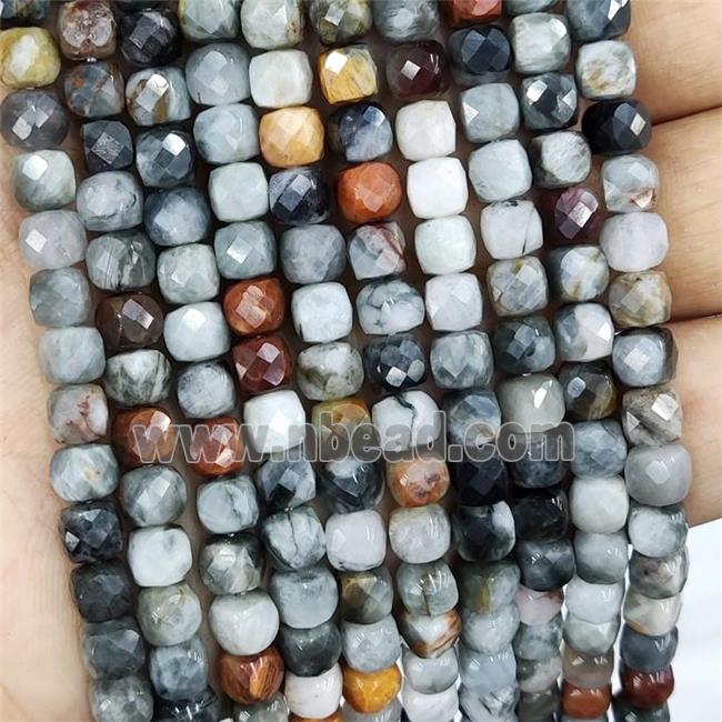 Natural Hawkeye Stone Beads Faceted Cube B_Grade