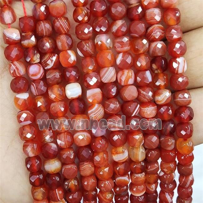 Red Stripe Agate Beads Faceted Cube