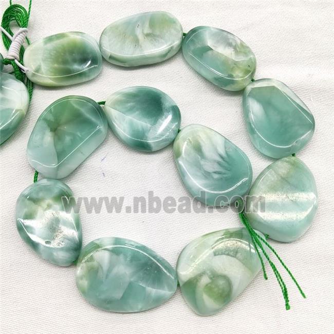 Natural Peacock Angelite Beads Freeform Slice Green