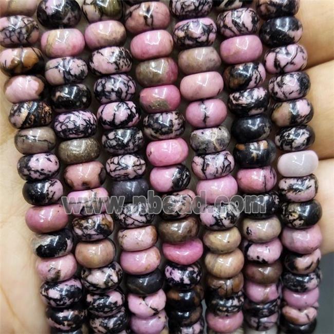 Natural Rhodonite Rondelle Beads Pink Smooth