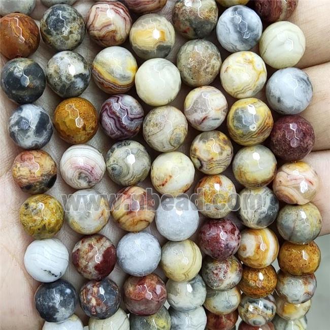 Natural Yellow Crazy Lace Agate Beads Faceted Round