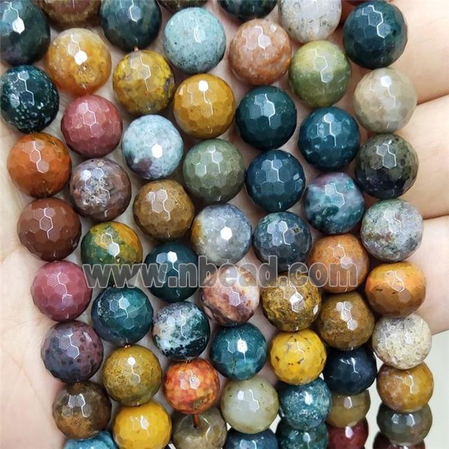 Natural Ocean Agate Beads Faceted Round Multicolor