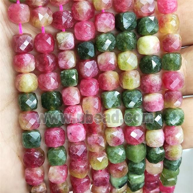 Dye Jade Beads Faceted Cube Multicolor