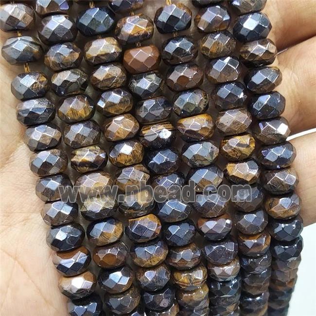Natural Tiger Eye Stone Beads Faceted Rondelle Electroplated