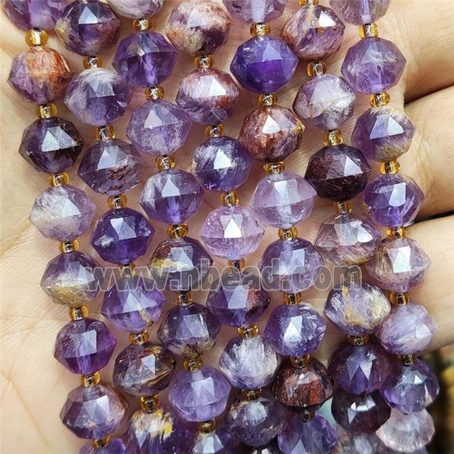 Natural Phantom Quartz Beads Purple Cut Rondelle