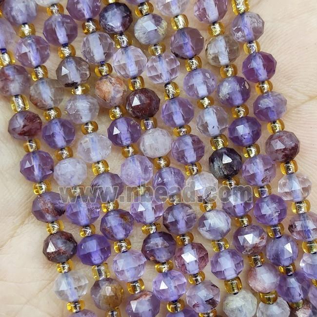 Natural Phantom Quartz Beads Purple Cut Rondelle