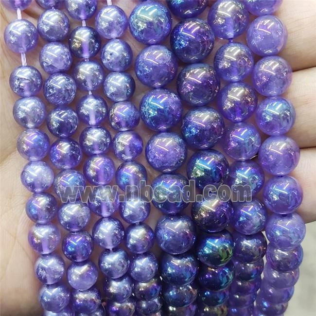 Natural Amethyst Beads Purple Smooth Round Electroplated