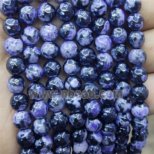 Purple Fire Agate Beads Faceted Round Electroplated
