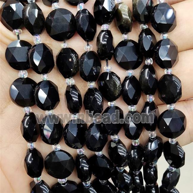 Natural Black Obsidian Beads Faceted Circle