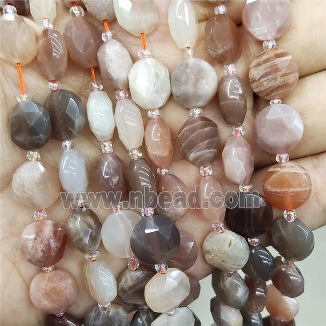 Natural Moonstone Beads Multicolor Faceted Coin