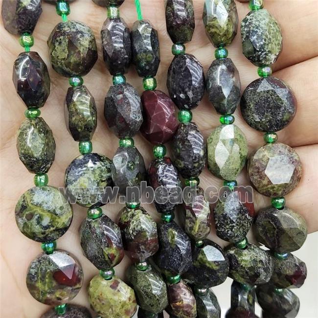 Natural Dragon Bloodstone Beads Green Faceted Circle