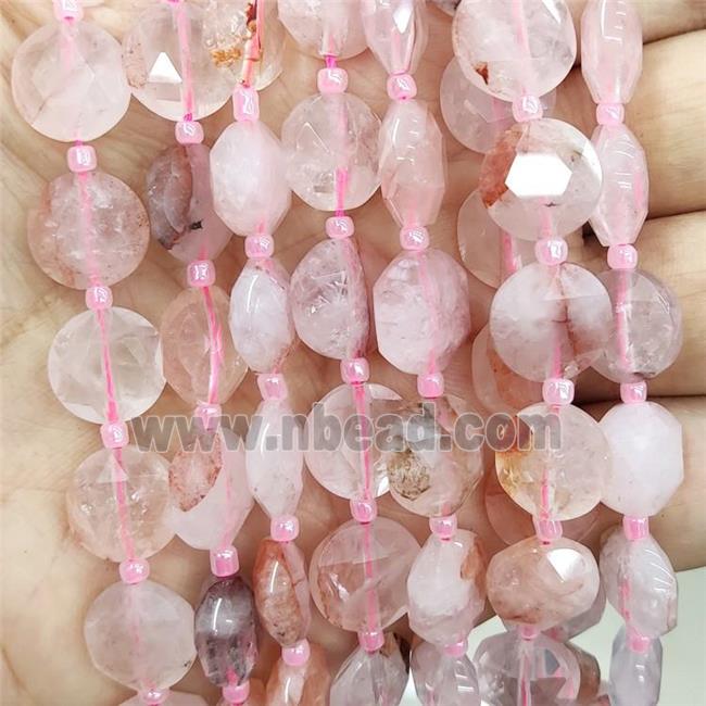 Natural Pink Hematoid Quartz Beads Faceted Circle