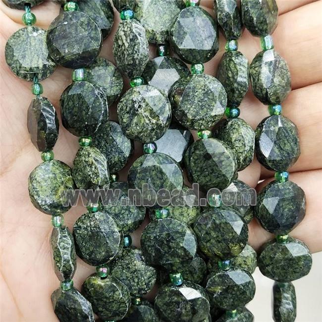 Natural Green Lace Jasper Beads Faceted Circle