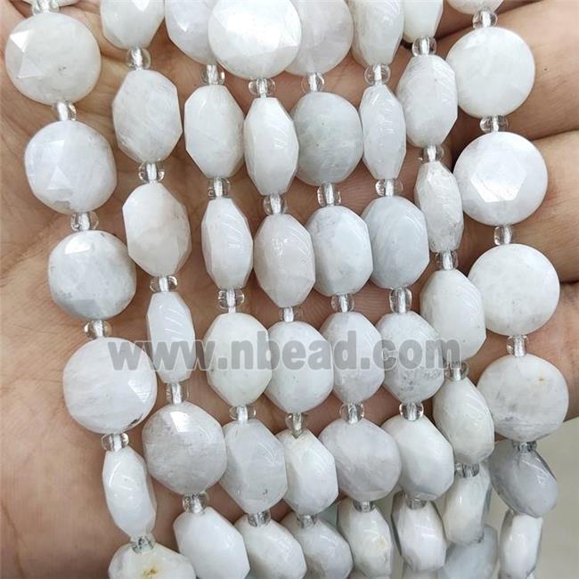 Natural White Moonstone Beads Faceted Coin