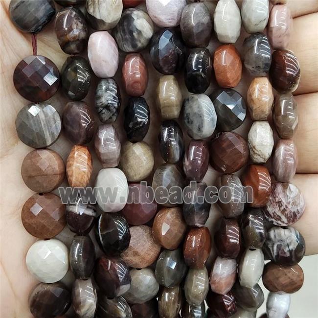 Natural Wood Petrified Jasper Beads Multicolor Faceted Circle