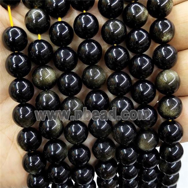 Natural Gold Obsidian Beads Smooth Round AA-Grade