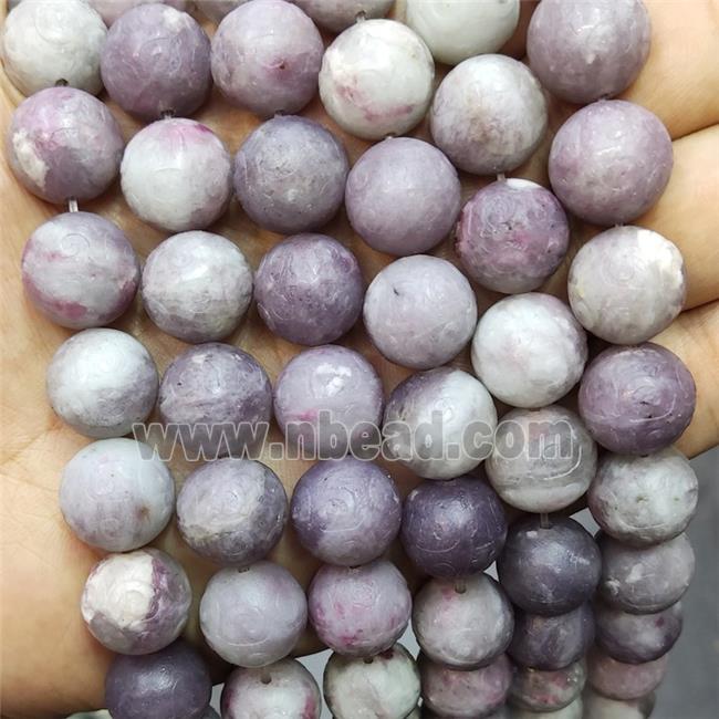 Purple Lepidolite Beads Round Carved