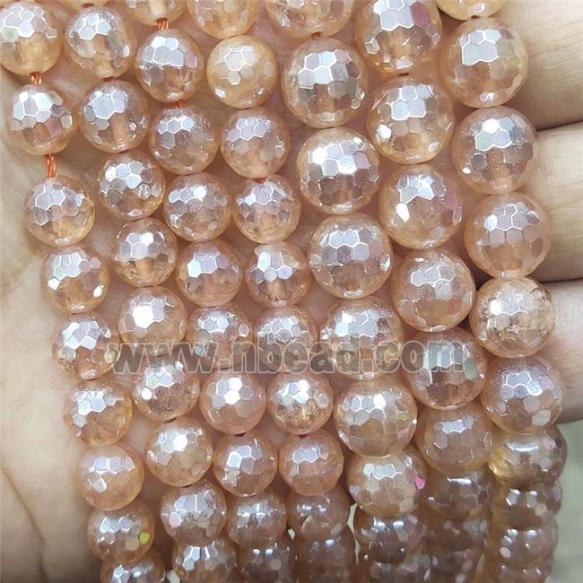 Natural Clear Quartz Beads Faceted Round Champagne Electroplated