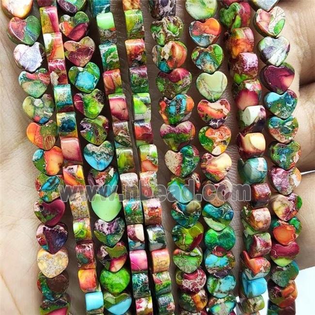 Mosaic Imperial Jasper Beads Heart Multicolor