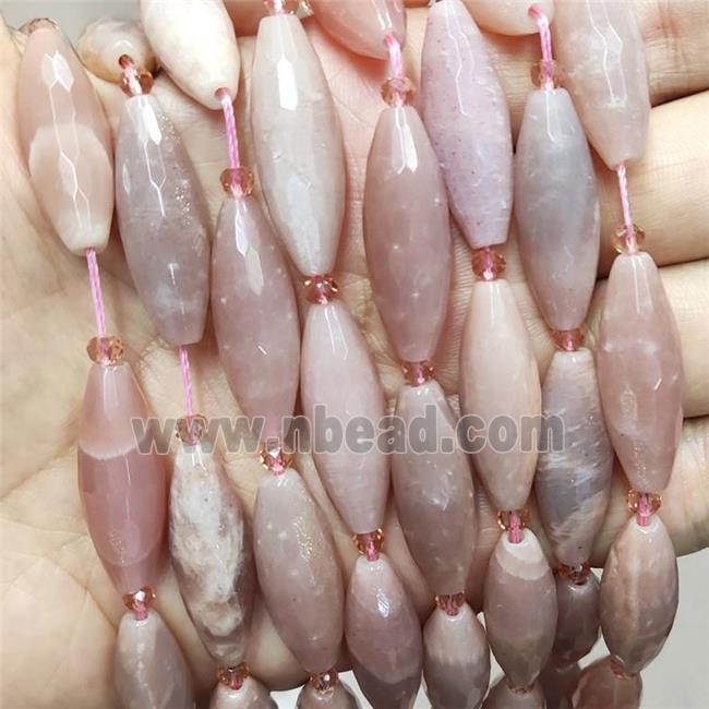 Natural Peach Moonstone Beads Faceted Rice