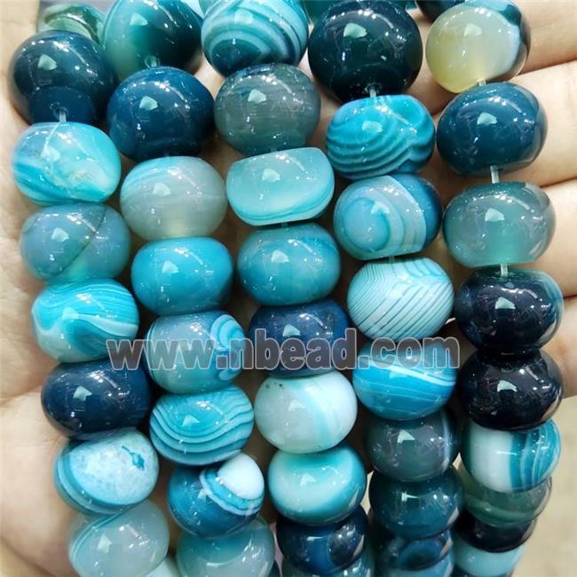 Natural Stripe Agate Beads Peacock Green Dye Smooth Rondelle