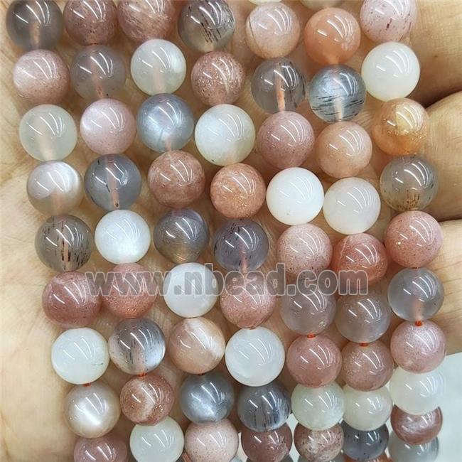 Natural Moonstone Beads Multicolor Smooth Round