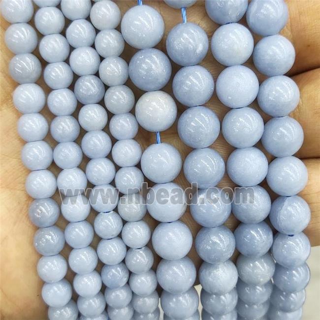 Natural Blue Angelite Beads Smooth Round