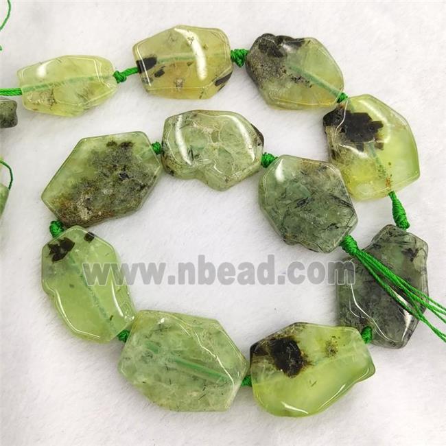 Natural Green Prehnite Slice Beads Freeform